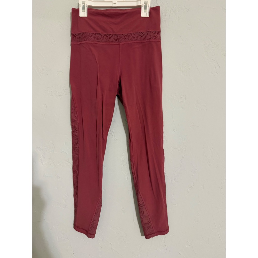 Athleta Luxe Mesh 7/8 Tight High Rise Leggings Rose Pink Small Laser Cut Mesh